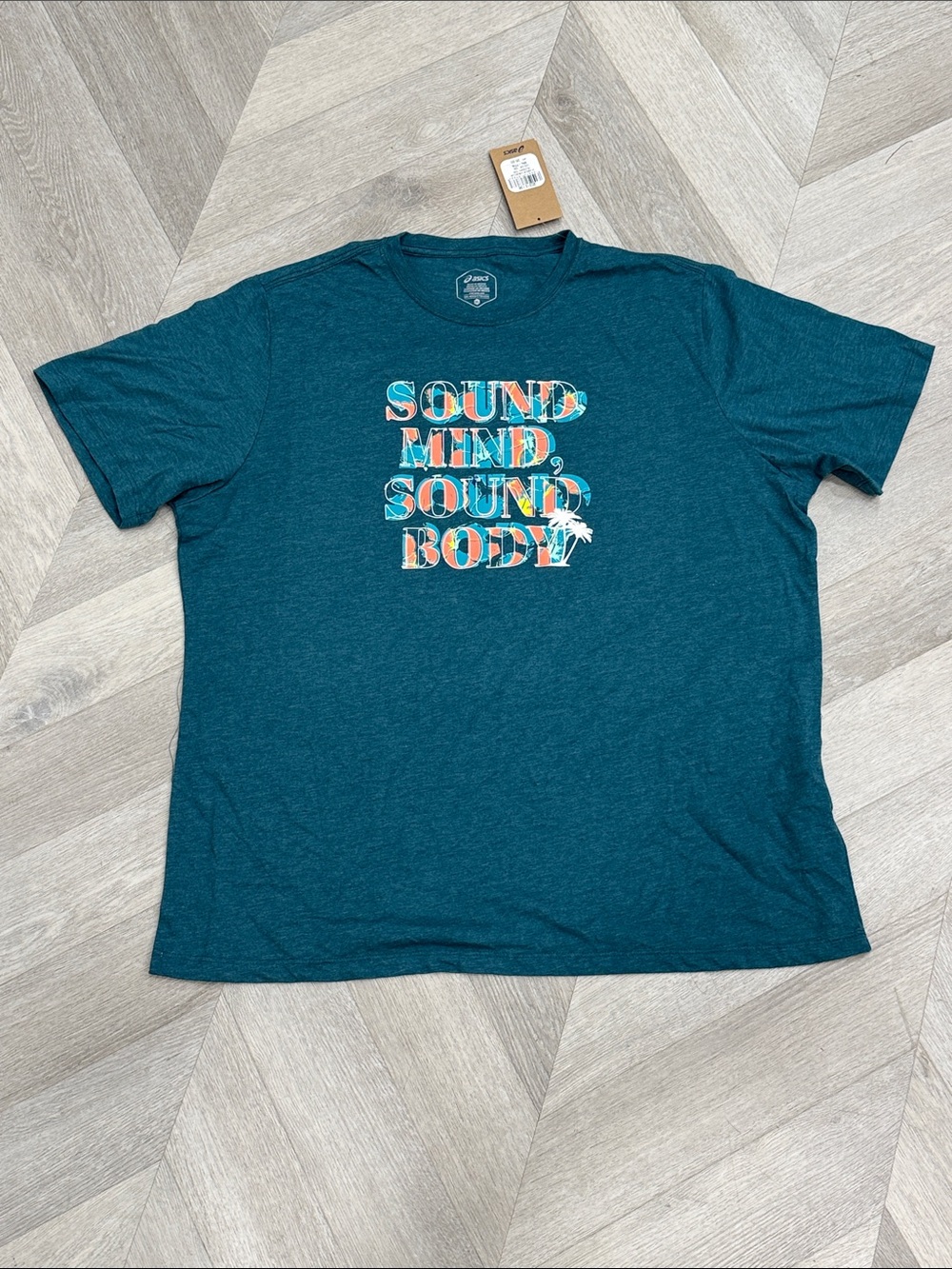 Asics Teal Graphic 'Sound Mind, Sound Body' Short Sleeve Tee